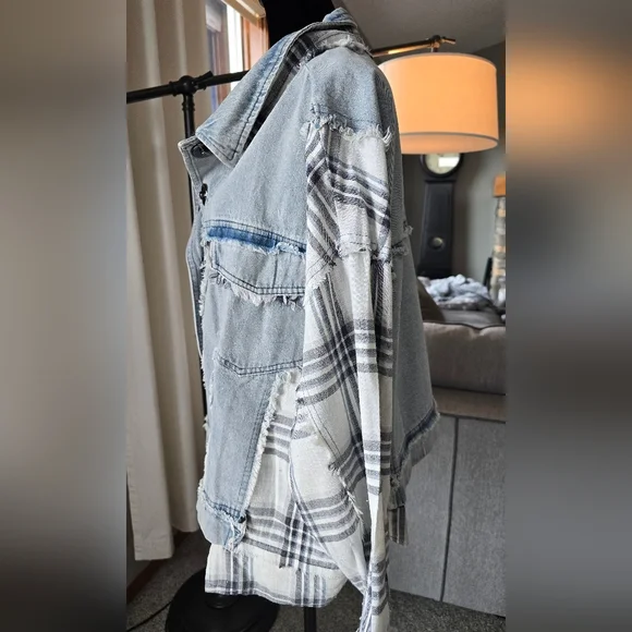 OLI & HALI -Plaid Pieced Denim Jacket Size small - Picture 8 of 10